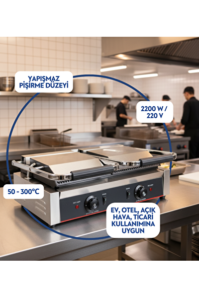 Vosco VBL-813E Endüstriyel İkili Mega Tost Makinesi - 32 Dilim Kapasiteli 4400W Profesyonel Döküm Izgara