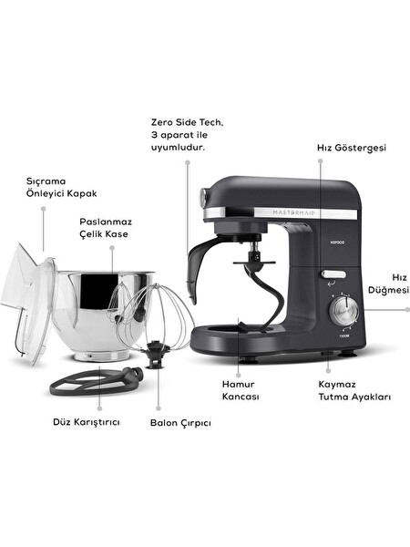 Karaca Mastermaid Chef Pro Çift Kollu Stand Mikser Space Gray
