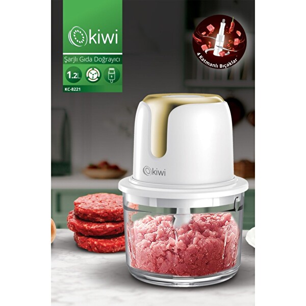 Kiwi KC-8221 Kablosuz Şarjlı Gıda Doğrayıcı - 1.2 L Cam Hazne Paslanmaz Çelik Bıçaklı Mutfak Robotu