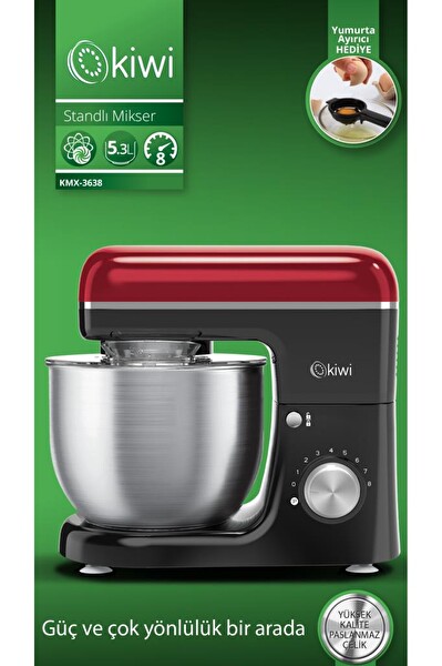 Kiwi Kmx-3638 Hamur Yoğurma & Stand Mikser 5.3 LT 1300w 8 Hız Kademeli Mutfak Şefi Kırmızı