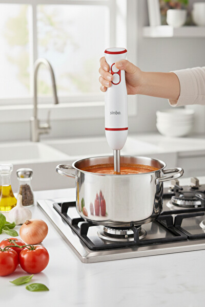 Sinbo 7514 Paslanmaz Çelik Aparat 2 Hız Güçlü DC Motor El Blenderi - Kırmızı