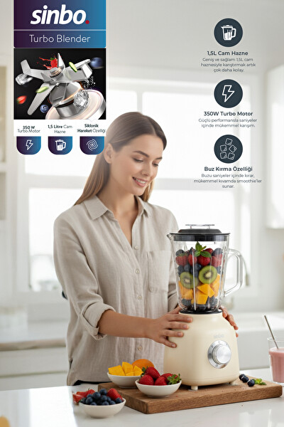 Sinbo SHB-7516 1.5 L Cam Hazneli Turbo Smoothie Blender - Krem