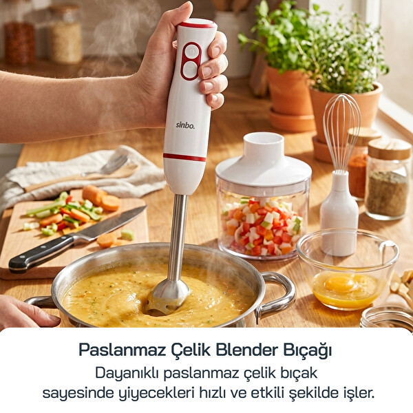 Sinbo SHB-7530 400W El Çok Fonksiyonlu El Blender Seti Beyaz-Kırmızı