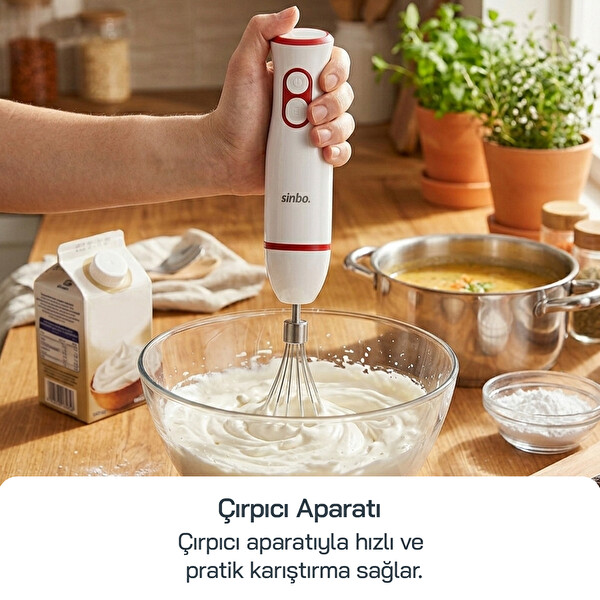 Sinbo SHB-7530 400W El Çok Fonksiyonlu El Blender Seti Beyaz-Kırmızı