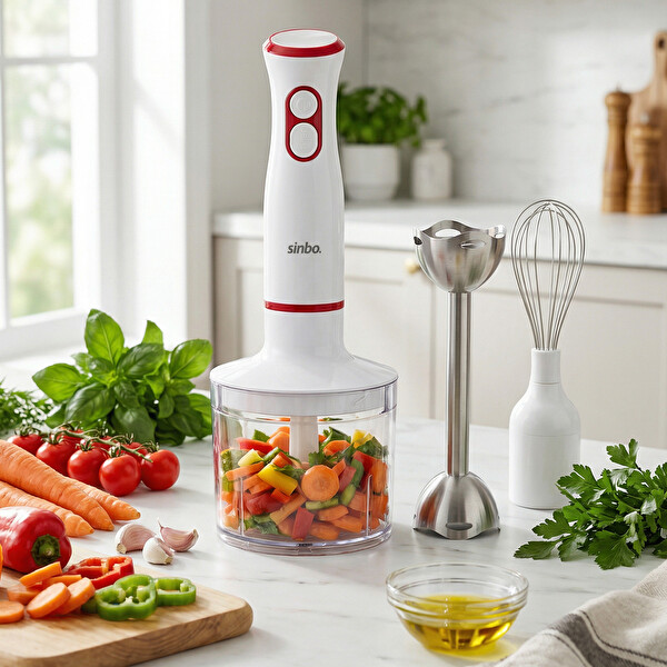 Sinbo SHB-7530 400W El Çok Fonksiyonlu El Blender Seti Beyaz-Kırmızı