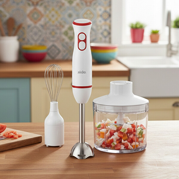 Sinbo SHB-7530 400W El Çok Fonksiyonlu El Blender Seti Beyaz-Kırmızı