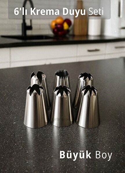Jet's Home Büyük Boy 6’lı Yıldız Uçlu Krema Duy Seti Metal Pasta Cupcake ve Kurabiye Krema Duyu Süsleme Ucu