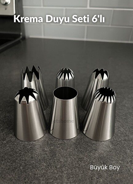 Jet's Home Büyük Boy 6’lı Yıldız Uçlu Krema Duy Seti Metal Pasta Cupcake ve Kurabiye Krema Duyu Süsleme Ucu 2