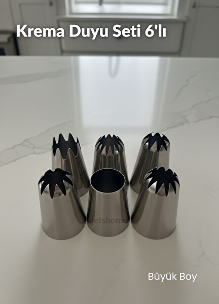 Jet's Home Büyük Boy 6’lı Yıldız Uçlu Krema Duy Seti Metal Pasta Cupcake ve Kurabiye Krema Duyu Süsleme Ucu 4