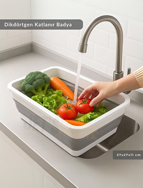 Jet's Home Katlanır Badya   Akordiyon Katlanabilir Dikdörtgen Kova | 8 L   Beyaz Gri   Bpa Free