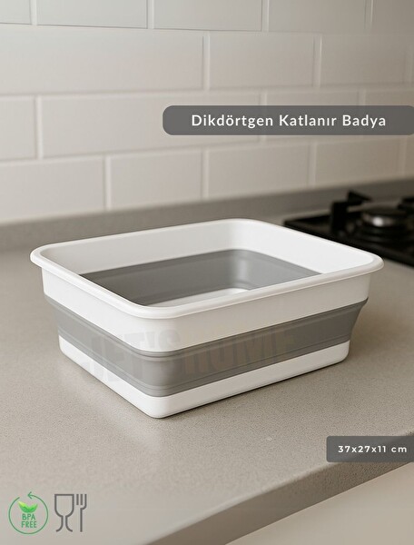 Jet's Home Katlanır Badya   Akordiyon Katlanabilir Dikdörtgen Kova | 8 L   Beyaz Gri   Bpa Free 2