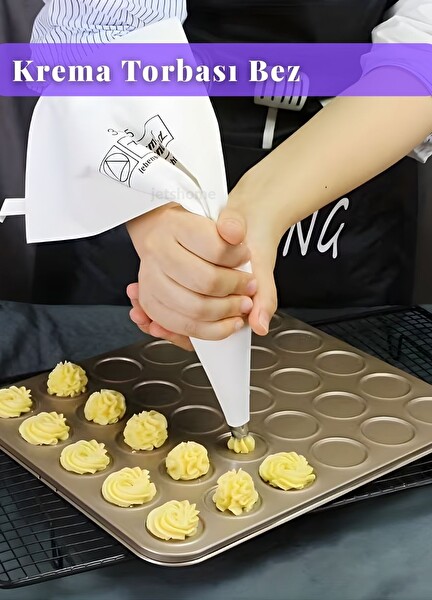 Jet's Home Krema Torbası Bez Yıkanabilir Torba Bpa Free Pasta Duy Torbası Dekorasyon Süsleme Aparatı 20x35 CM