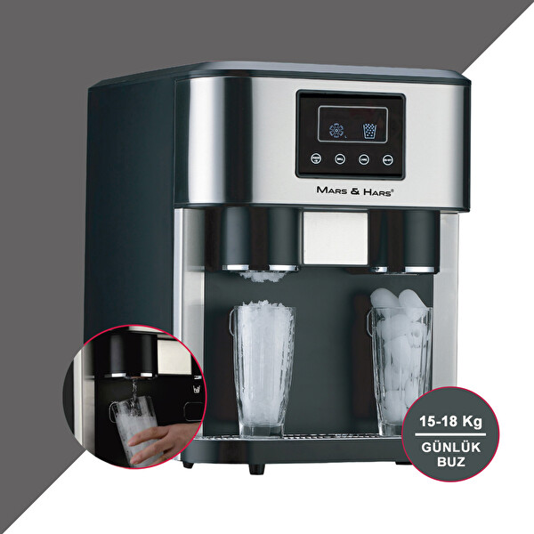 Mars & Hars Buz Yapma Makinesi ve Soğuk Su Sebili LCD Dokunmatik Ekran 18 KG Kapasiteli