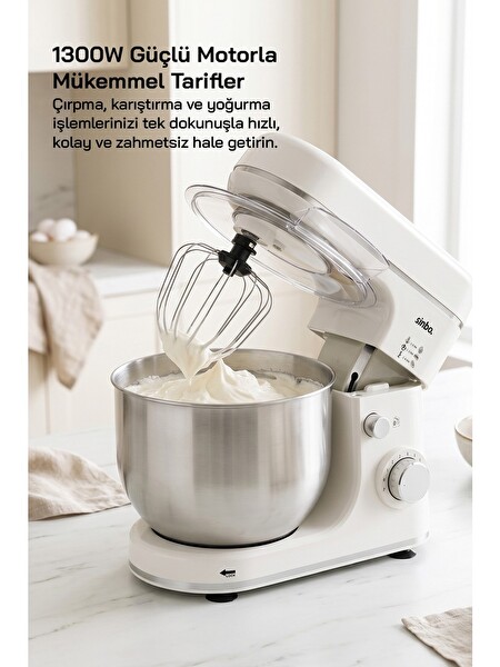 Sinbo SMX-2769 1300W 6L Beyaz Stand Hamur Yoğurma Makinesi
