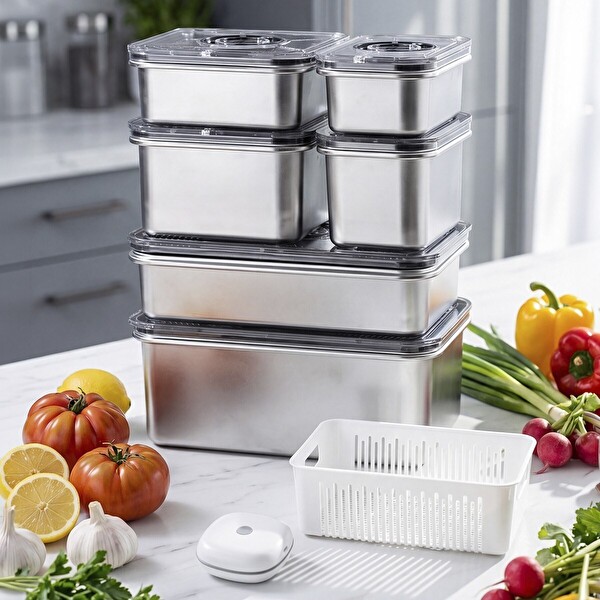 Aryıldız 153AR305263 Vacuum - Fresh Çelik 14 Parça Saklama Kabı Seti