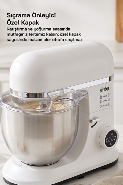 Sinbo SMX-2773Dijital Ekranlı Zaman Ayarlı 7.5 Litre 1500W Beyaz Stand Mikser