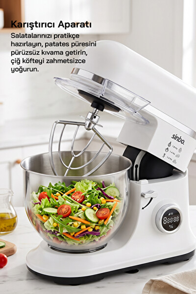 Sinbo SMX-2773Dijital Ekranlı Zaman Ayarlı 7.5 Litre 1500W Beyaz Stand Mikser