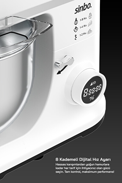 Sinbo SMX-2773Dijital Ekranlı Zaman Ayarlı 7.5 Litre 1500W Beyaz Stand Mikser
