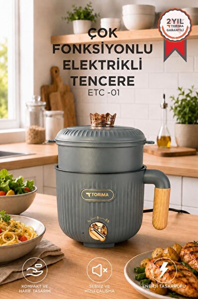 Torima ETC01 Çok Fonksiyonlu Elektrikli Tencere 16.6 L Antrasit Buharlı Yağda Pilav Yemek Pişirme Makinesi