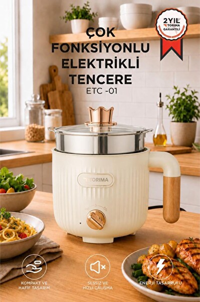 Torima ETC01 Çok Fonksiyonlu Elektrikli Tencere 1.6 L Buharlı Yağda Pilav Yemek Pişirme Makinesi Bej