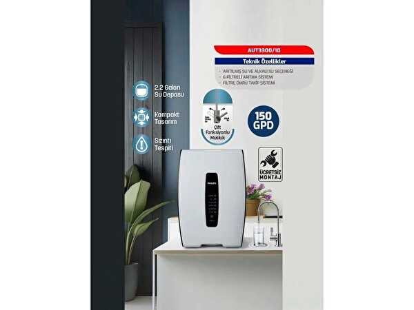 Philips Dijital Ekran Pompalı Su Arıtma Cihazı Aut3300-10 150GPD