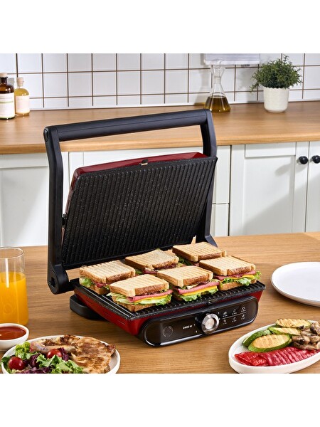Karaca Gastro Grill Pro 2400W Kırmızı Izgara ve Tost Makinesi Yanmaz Yapışmaz Kaplama Özelliği