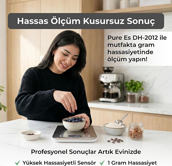 Pure Es 10 KG Kapasiteli 1 G Hassasiyetli Dijital Mutfak Tartısı - Gri