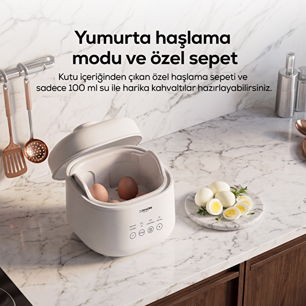 Xenon Smart X1124 Elektrikli Buharlı Pişirici 1 L Seramik Hazne Yumurta Haşlama Sıcak Tutma - Beyaz