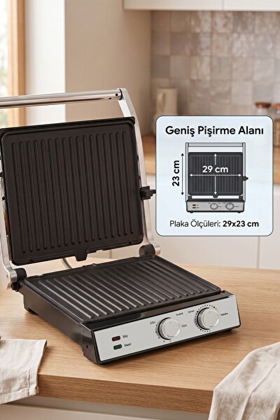 Sinbo SSM-2598 Döküm Plakalı Ayarlanabilir Isı ve Zaman Kontrollü Izgara - Tost Makinesi 2000W