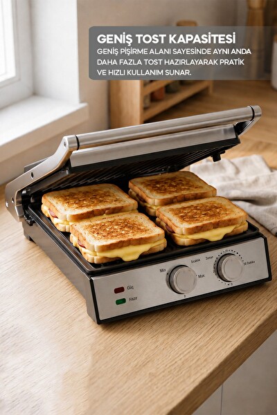 Sinbo SSM-2598 Döküm Plakalı Ayarlanabilir Isı ve Zaman Kontrollü Izgara - Tost Makinesi 2000W