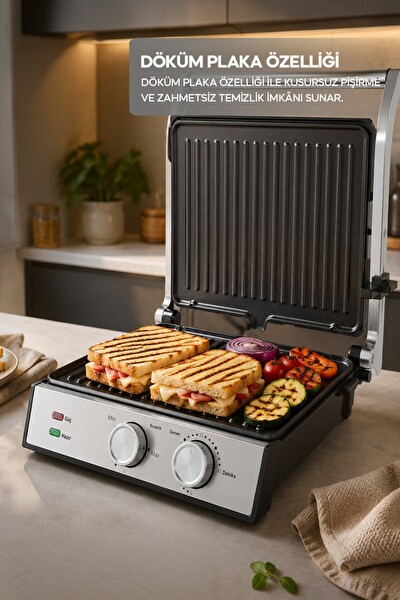 Sinbo SSM-2598 Döküm Plakalı Ayarlanabilir Isı ve Zaman Kontrollü Izgara - Tost Makinesi 2000W