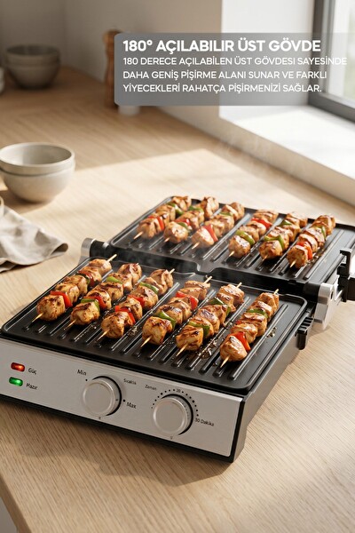 Sinbo SSM-2598 Döküm Plakalı Ayarlanabilir Isı ve Zaman Kontrollü Izgara - Tost Makinesi 2000W