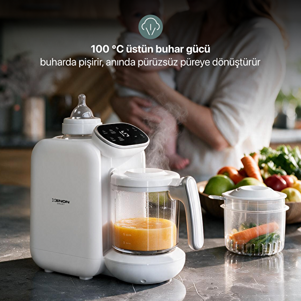 Xenon Smart X1010 5'i 1 Arada Bebek Mama Robotu Buharlı Pişirici - Beyaz Blender ve Mama Hazırlama Makinesi