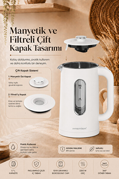 Premier PRK 3218A Isıya Dayanıklı Cam Hazneli LED Işıklı Su Isıtıcısı Cool Touch Kettle