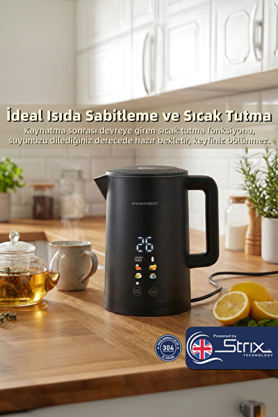 Premier PRK 2215EA Dijital Ekranlı Isı Ayarlı Çift Katmanlı Akıllı Su Isıtıcı Cool Touch Kettle