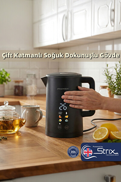 Premier PRK 2215EA Dijital Ekranlı Isı Ayarlı Çift Katmanlı Akıllı Su Isıtıcı Cool Touch Kettle