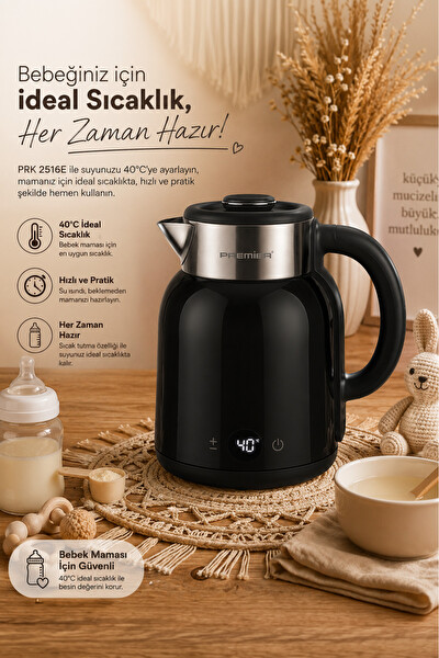Premier PRK 2516E Paslanmaz Çelik Hazneli Dijital Göstergeli Su Isıtıcısı Cool Touch Kettle