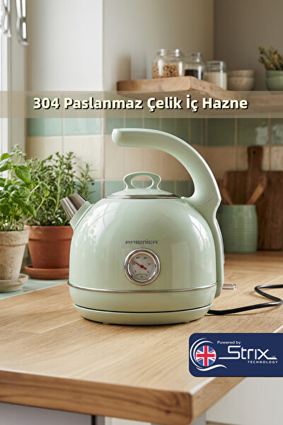 Premier PRK 1215C Retro Tasarımlı Analog Göstergeli Paslanmaz Çelik Hazneli Su Isıtıcısı Cool Touch Kettle