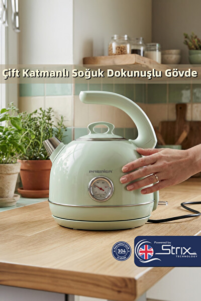 Premier PRK 1215C Retro Tasarımlı Analog Göstergeli Paslanmaz Çelik Hazneli Su Isıtıcısı Cool Touch Kettle