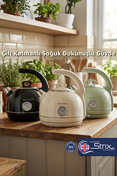 Premier PRK 1215C Retro Tasarımlı Analog Göstergeli Paslanmaz Çelik Hazneli Su Isıtıcısı Cool Touch Kettle
