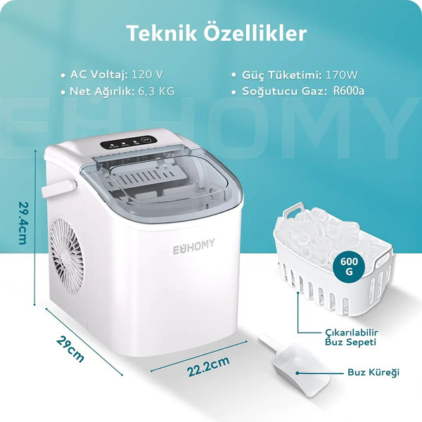 Euhomy IM016-BBL Bullet Buz Yapma Makinesi Siyah