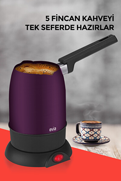 Evia Şahane EA-4307M 850 W Çift Ağızlı Paslanmaz Çelik Mor Elektrikli Cezve