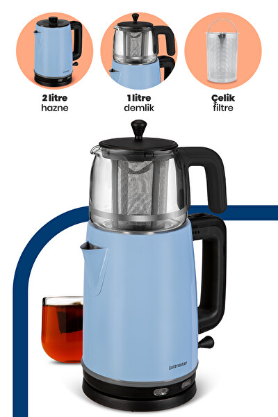 Goldmaster GM-7375BM Emirgan 2200 W Paslanmaz Çelik Buz Mavisi Çay Makinesi ve Su Isıtıcısı