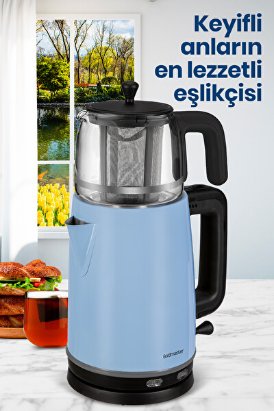 Goldmaster GM-7375BM Emirgan 2200 W Paslanmaz Çelik Buz Mavisi Çay Makinesi ve Su Isıtıcısı