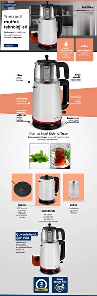 Goldmaster GM-7375 Emirgan 2 L 2200 W Cam Demlikli Inox Çay Makinesi