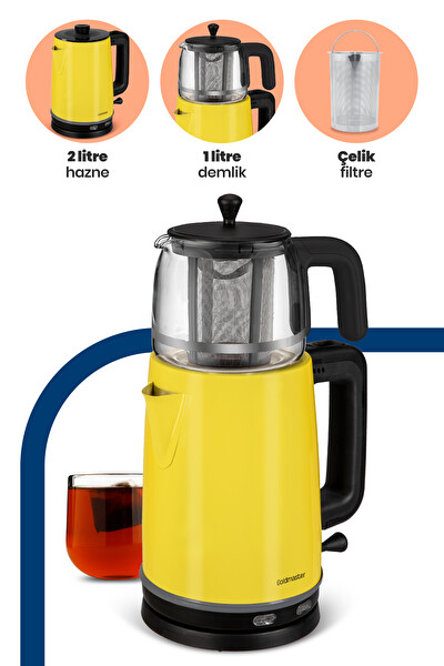 Goldmaster GM-7375SR Emirgan 2 L 2200 W Cam Demlikli Sarı Çay Makinesi