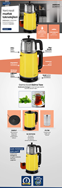 Goldmaster GM-7375SR Emirgan 2 L 2200 W Cam Demlikli Sarı Çay Makinesi