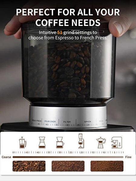 Vosco KD-G018 Di̇gi̇tal Espresso Kahve Deği̇rmeni̇ ve Öğütücü