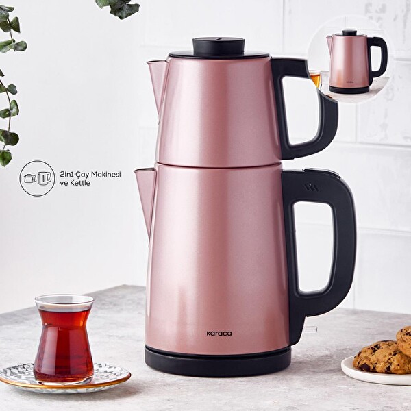 Karaca Tea Break 2 in 1 Çelik Rose Gold-Inox Su Isıtıcı Çay Makinesi
