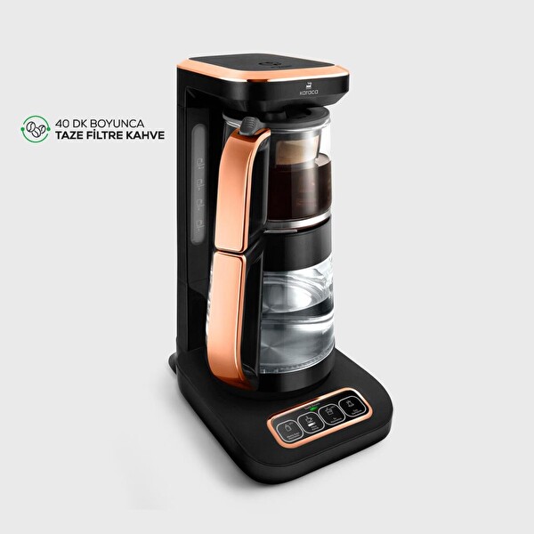 Karaca Çaysever Robotea Pro 4 in 1 2500 W Konuşan Otomatik Su Isıtıcı Black Coppe Çay ve Filtre Kahve Makinesi